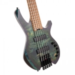 Cort elektromos basszusgitár, 5 húros, Bartolini hangszedők, fej nélküli, csillagpor zöld